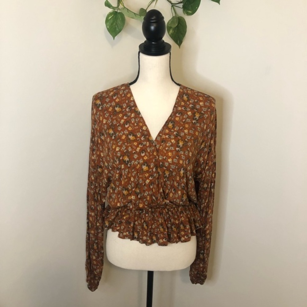 Final Touch Floral V-Neck Peplum Blouse